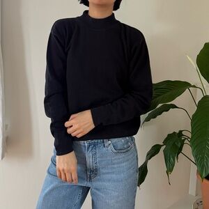 Vintage Casual Corner Cotton Blend Mockneck Black Knit Top Preppy Size Small